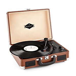auna Peggy Sue • Record Player • Retro Design • Turntable • Phonograph • Belt-Drive • Stereo Speaker • USB-Port • Vinyl LP • Carrying Strap • Digitization • Plug & Play • portable Suitcase • Brown