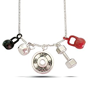 Fitness & Weight Lifting Necklace By WODFitters: 5 in 1 Sleek & Stylish Kettlebell, Dumbbell & 45 lb Lift Heavy Barbell Weight Plate Necklace – 5 Pendants, Supreme Quality – Perfect For Fitness Enthusiasts & Weight Lifters - With Gift Box