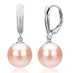 Pink Cultured Freshwater Pearl Earrings Leverback Dangle 14K Gold Jewelry for Women