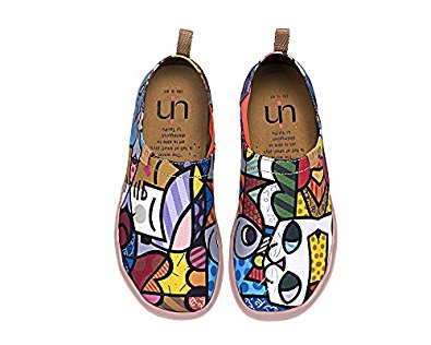 UIN Women's Charming Cat colorful Painted Canvas Slip-On Shoe Multicolor